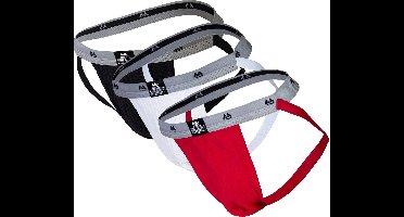 MM Sports The Original Swimmer/Jogger Jockstrap 1 inch Multipack 1x Black + 1x White + 1x Red - MAAT S - Heren Ondergoed - Jockstrap voor Man - Mannen Jock