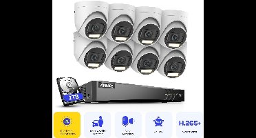 Beveiligingscamera Systeem – Bewakingscamera – CCTV Camera – Camerabewaking – Beveiligingsset – 8K 3K Resolutie – AI Bewegingsdetectie & Dual-Light Nachtzicht