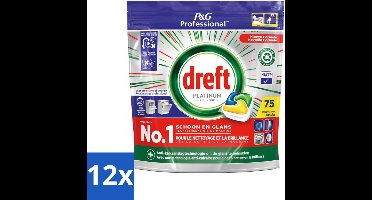 12 x Dreft Professional - Platinum All In One - Vaatwascapsules - Citroen - Antikalkaanslag - 75 Capsules - Vaatwassen - Vaatwasser - Vaatwasmiddel - Kalkaanslag - Reinigingsmiddel