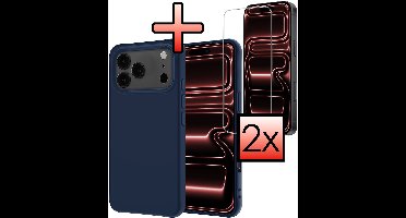Hoesje - Met 2x Screenprotector - Geschikt voor Apple iPhone 17 Pro - Sterk & Shockproof - Back Cover - Siliconen Case - Telefoon Hoes - Donkerblauw