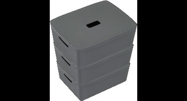 Kangaro opbergboxen - 20 liter - antraciet -set van 3 stuks inclusief deksels - K-670132-3
