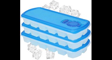 Plasticforte IJsblokjesvorm - 3x - met deksel - 12 ijsklontjes - kunststof - blauw