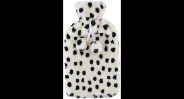 Warmwaterkruik - 2L - wit/zwart - met hoes - kruik - stippen - winter - bedkruik