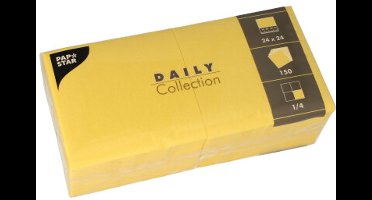 150 Servetten DAILY Collection 1/4 vouw 24 cm x 24 cm geel