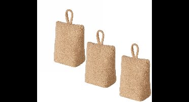 Boltze Deurstopper zak - 3x - 1 kg - licht bruin - pluche/teddy stof - 20 x 10 cm