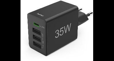 Hama 35W Snellader - 1x USB-C PD, 3x USB-A QC - mini - Zwart