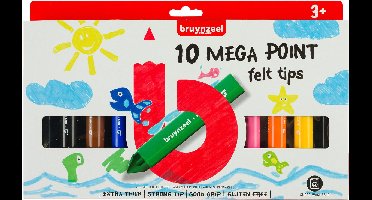 Viltstift bruynzeel kids mega point set 10 kleuren | 12 stuks