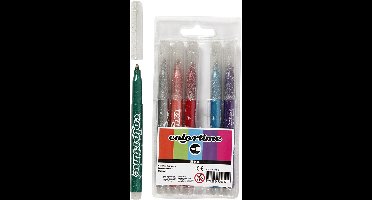 Colortime Glitterstiften, lijndikte 2 mm, diverse kleuren, 6 stuk/ 1 doos