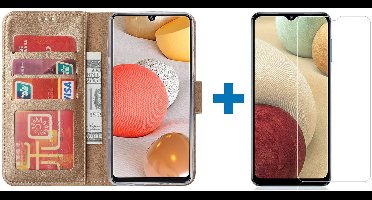 Hoesje Geschikt Voor Samsung Galaxy a12 hoesje bookcase Goud - Hoesje Geschikt Voor Samsung Galaxy a12 hoesje - 1x Hoesje Geschikt Voor Samsung Galaxy a12 screenprotector screen protector