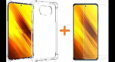 Hoesje geschikt voor Xiaomi Poco X3 hoesje shock proof transparant - Poco X3 Silicone hoesje - Hoesje Xiaomi Poco X3 - Xiaomi Poco X3 Screenprotector 2 pack