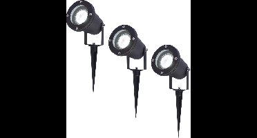 3x HOFTRONIC Sydney - Tuinspot voor buiten - LED - Zwart - 6000K Daglicht wit - Waterdicht - 5 Watt - 400 Lumen - 230V - Verwisselbare GU10 lamp - Prikspot met grondspies - Richtbaar - Aluminium - Voor het uitlichten van planten/struiken en bomen