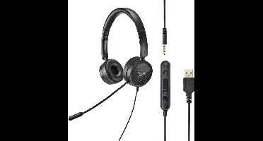 Renkforce RF-HS-360 On Ear headset Computer Kabel Stereo Zwart Volumeregeling, Microfoon uitschakelbaar (mute)
