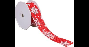 Lint | 38mm | 15m | Sneeuwvlok | Katoen | rood | 1 stuks