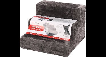 flamingo easy step hondentrapje - plush grijs - 41 x 43 x 30 cm - max 65 kg - wasbare afneembare hoes met rits .