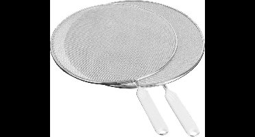 Metaltex - Set van 2 Antispatdeksels Voor Pannen - spatscherm - Anti Spatdeksel 26 cm & 29 cm - Vaatwasbestendig - Witte Greep