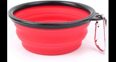 New Age Devi - Inklapbare hondenreisbak met karabijnhaak - Siliconen drinkbak voor pups - Draagbare waterbak voor onderweg - Rode reiskom van 450 ML