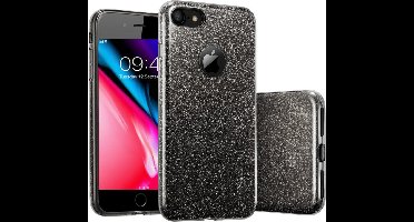 Hoesje geschikt voor iPhone SE 2022 / 2020 / 8 / 7 - Siliconen Case Glitter Zwart