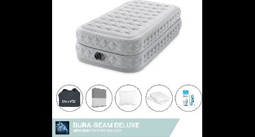 Intex Luchtbed - 1-Persoons - 99 x 191 x 51 cm - Grijs - Inclusief pomp - Hoeslaken - Kussen - Kussenbeschermer en Reparatieset