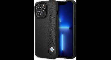 BMW Leather Back Cover Blue Dots - Geschikt voor Apple iPhone 14 Pro - Leer - Zwart