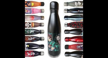 Double Wall Insulated Steel Bottle, Reusable, Demon Slayer Black, Keeps Hot and Cold for 12 Hours for Sports, Travel, Daily Use, 500 ml, BPA Free, Official License