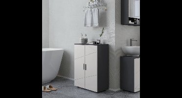 Badkamerkast – Opbergkast – Badkamermeubel – Kastje – Opbergmeubel – Dubbele Deuren – Verstelbare Glazen Planken – Grijs 60x30x82 cm – Gereedschapsloze Montage