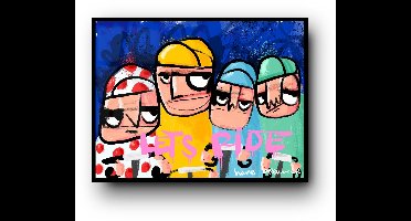 Lets ride wielrenner kunst - Meerdere kleuren - Canvas 80 x 60 cm Ei