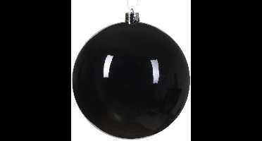 Decoris Kerstbal - zwart - groot - 14 cm - kunststof - glans - kerstversiering