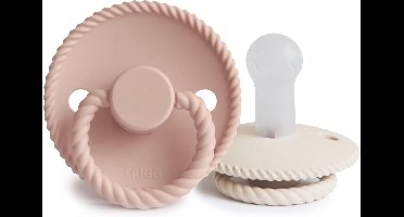 FRIGG Rope Silicone Dummies, Pack of 2, Symmetrical Dummies in Cherry Shape, BPA Free, Made in Denmark, Silicone Pacifier (Blush/Cream, Size 2, 6-18 Months)