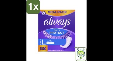 1 x Always - Inlegkruisjes - Long - 0% Parfum - Voordeelverpakking - 68 Inlegkruisjes - Inlegkruisjes - Always - Inlegkruisjes Zonder Parfum - Langdurige Bescherming - Inlegkruisjes Voor Lichte Menstruatie