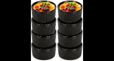 Creme Brulee Schaaltjes Porselein Zwart 260 ml 8 stuks - Ramekins - Set - Ovenschaal - Snackkommen - Dipschalen - Kleine Komen voor Dipsauzen en Snacks