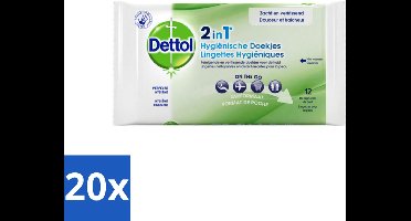 20 x Dettol - Reinigingsdoekjes - 2-in-1 Reiniging & Desinfectie - On the Go - 12 Doekjes - Reinigingsdoekjes - Hygiëne - Desinfectie - Bacteriënbestrijding - Huidbescherming