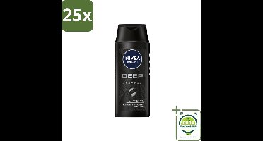 25 x NIVEA MEN - Shampoo - Deep - 250 ml - Grootverpakking - Diepe Reiniging Haar - Frisheid Haar - Actieve Kool Shampoo - Mannelijke Haar Reiniging - Gezond Haar
