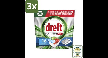 3 x Dreft Platinum Plus - All In One - Vaatwascapsules - Fresh Herbal Breeze - 16 Afwasbeurten - Grootverpakking - Vaatwasmiddel - Vaatwasser - Vaatwascapsules - Reiniging - Glans Herstellen