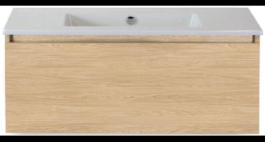 Frozen Badmeubelset 100 cm - Greeplijst in Kleur - Casella Oak - Keramische Wastafel Wit Zonder Kraangat