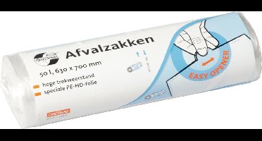 Universal Plus vuilniszak 10 micron | ft 63 x 70 cm | 50 liter | wit | rol van 50 stuks