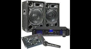 MAX12 DJ set met o.a. speakers, versterker en mixer - 1400W