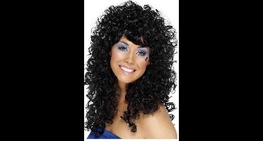 "Zwarte krullende damespruik - Verkleedpruik - One size"