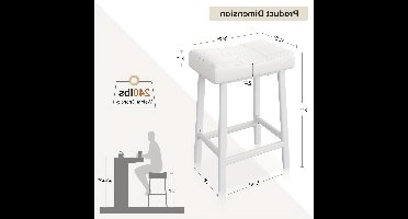 Barstoel – Barkruk – Keukenkruk – Barstoel Stoel – Kruk – Set Van 2 – Ergonomische Rugleuning – Zithoogte 60,96 cm – Zwart/Wit Frame – Comfortabele Gevoerde Zitting – Stevige Metalen Poten