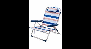 HEM Opvouwbare Campingstoel Voor Volwassenen – Lichtgewicht Aluminium Strandstoel – Verstelbaar Met Hoofdkussen – Lage Strandstoel Volwassenen – 110 Kg – Blauw Gestreept