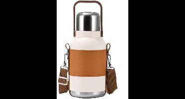 Oneay Luxe thermosfles 1500ml – 316 RVS drinkfles – Inclusief leren draagtas en theefilter – Dubbelwandig vacuümgeïsoleerd – Houdt dranken 24 uur warm en koud – Wit
