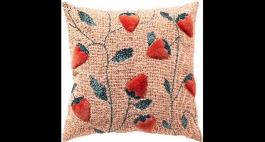 Dutch Decor STRAWBERRY - sierkussen 45x45 cm - aardbeien - Peach Powder - roze - Inclusief binnenkussen - Luxe kussens voor woonkamer & bank