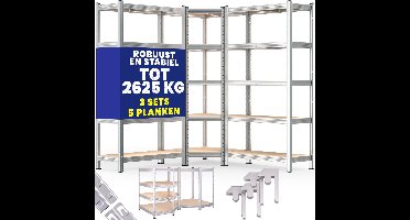 Sierra Stellingkast, Stellingkast hoekkast - Set van 3 kasten - 15 planken - opbergrek
