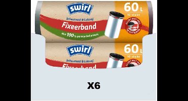 Swirl Vuilniszakken 60 Liter | Fixeerband | 60 Zakken | Gerecycled LDPE | 35 My | 68x73 cm - Swirl Fixeerbandzakken 60L, Swirl 60 Liter Fixeerband