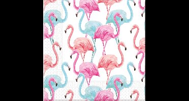Vegaoo - 20 thuis composteerbare papieren servetten gekleurde flamingo's 33 x 33 cm feestdecoratie