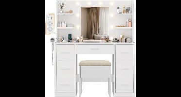 Kaptafel – Make-uptafel – Dressoir – Toiletmeubel – Toogtafel – Large Spiegel 52x41 cm – 10 LED-lichtpunten met Instelbare Helderheid
