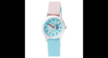Q&Q VS49J001Y - Horloge - Analoog - Kinderen - Unisex - Plastic band - Rond - Cijfers - Kunststof - Zeepaardje -Sport - Lichtblauw - Roze - Wit - 10 ATM