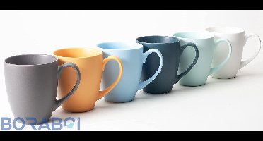 Koffiemokken Set - Keramiek - 360 ml - Bont Mat - 6 Stuks