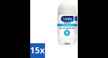 15 x Sanex – Deo Roll-on – Dermo Tolerance – 50 ml - Gevoelige Huid - Intolerante Huid - Hypoallergene Deodorant - Huidverdraagzaamheid - Geurcontrole