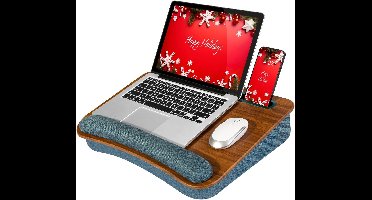 Draagbaar Laptopbureau met Kussen en Opbergvak voor Tablet of Telefoon - Espresso Houtnerf - Geschikt voor 15,6 inch Laptops