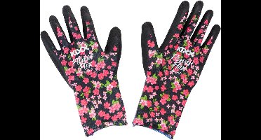 Kixx tuinhandschoenen, zwart met roze bloemen, maat 8